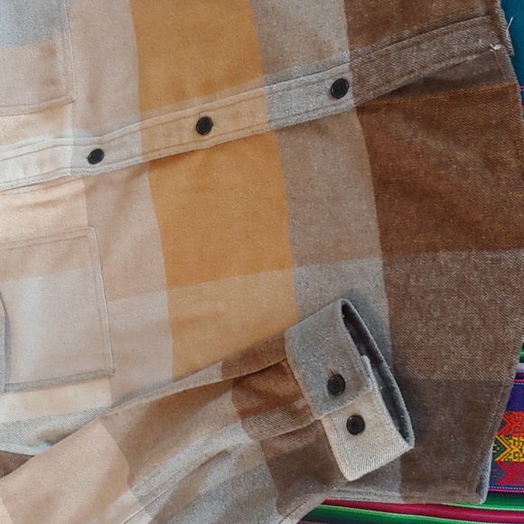 Men's Plaid Polyester Blend Button Shirt Brown, Tan, XL - Picture 13 of 15